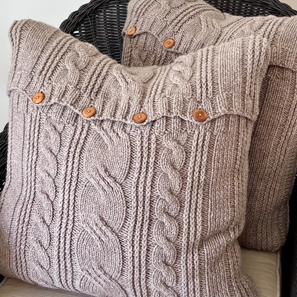 Set of 2 Cable Knit Euro Pillow Covers - Picture 1 of 5